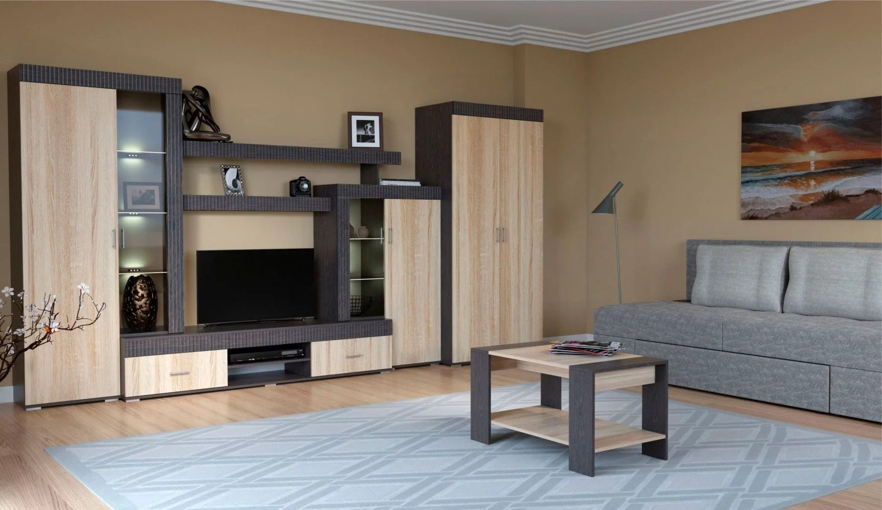 Стенка DOMA MARK BIG 293х194х44.5 см, коричневый, бежевый купить,NaN