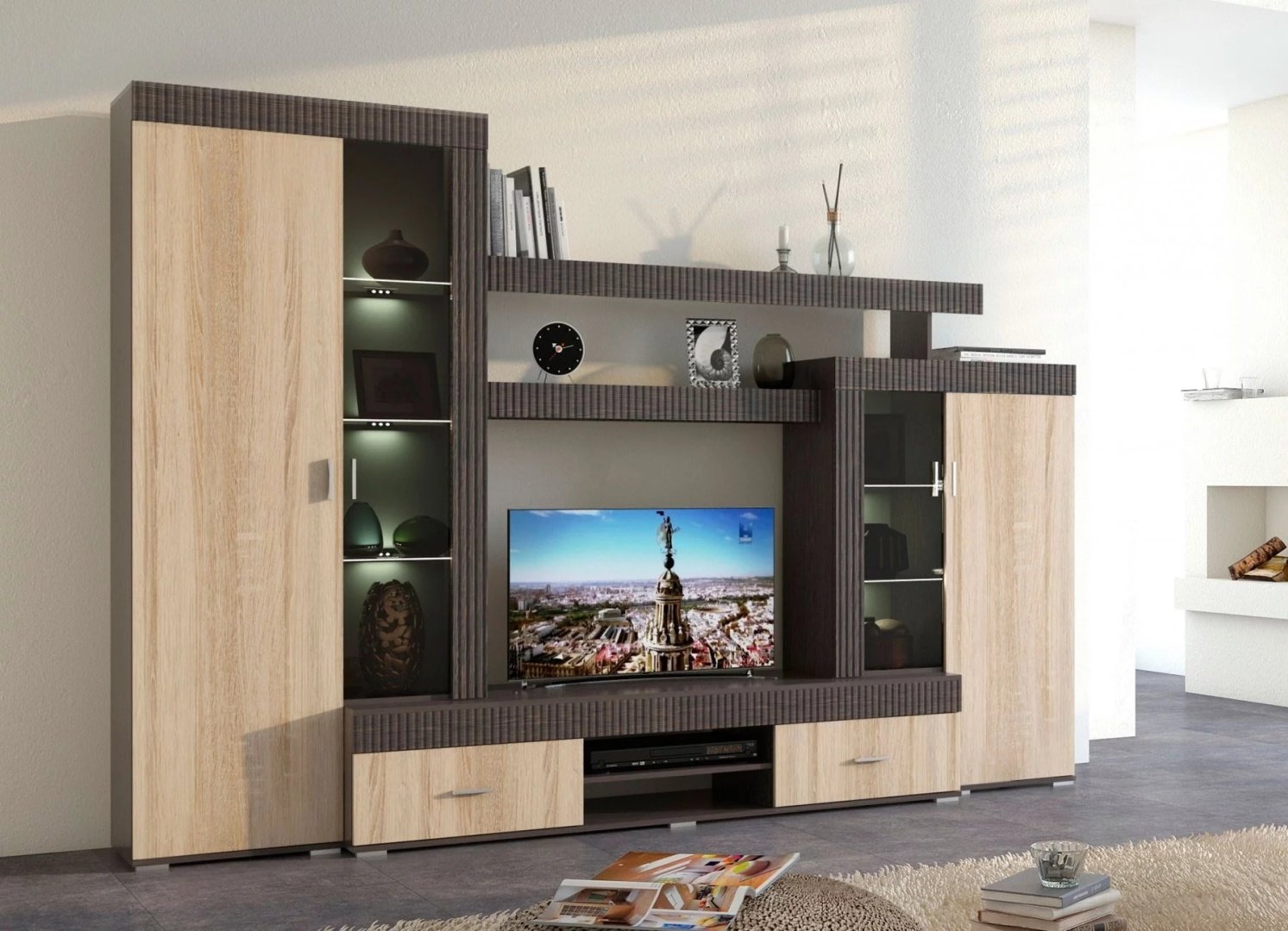 Стенка DOMA Марк LITE 300х205х46.5 см, коричневый, бежевый купить,NaN