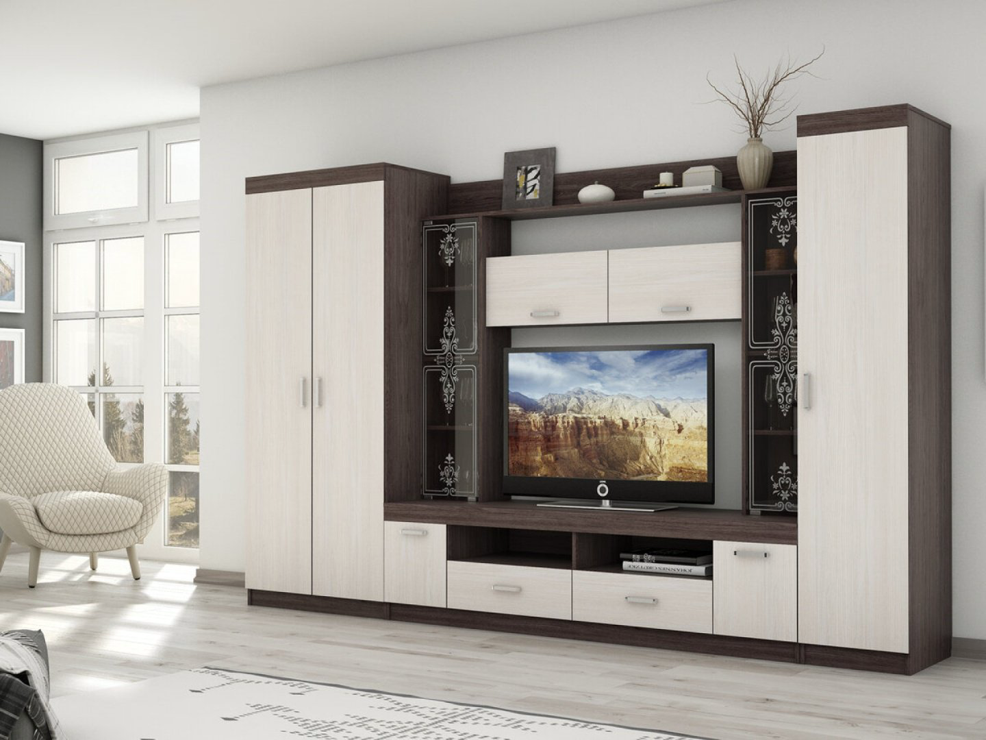 Стенка DOMA Premiere 15 brown 84951 310х196х50 см, коричневый, бежевый купить,NaN
