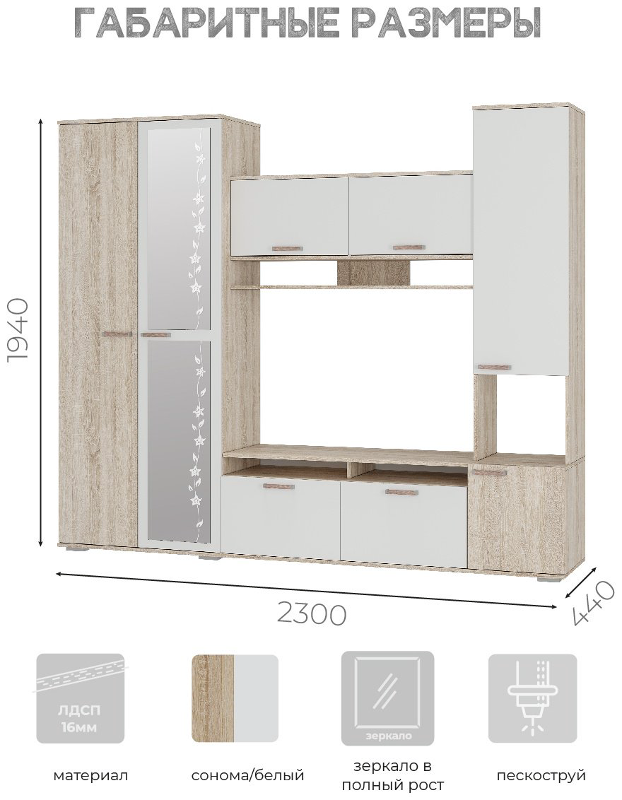 Стенка DOMA LUKA 2.3M 51561 230х194х44 см, белый, бежевый купить,NaN