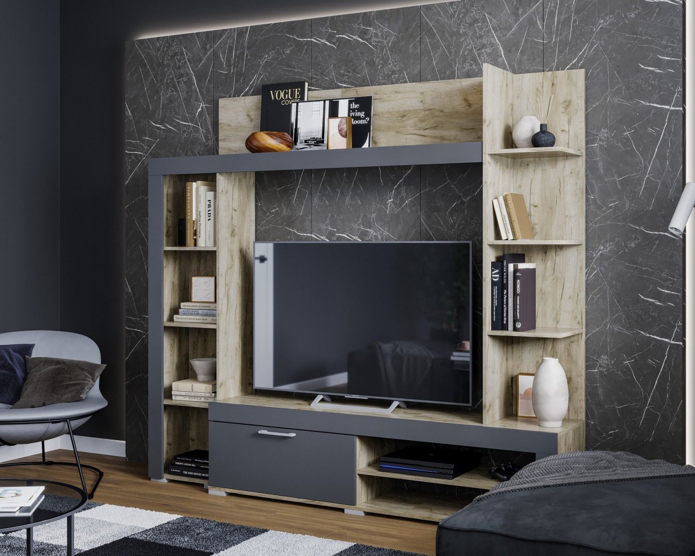 Стенка Ереке Мебель Vasanta HM PV 200х81х40 см, темно-серый, светло-коричневый купить,NaN