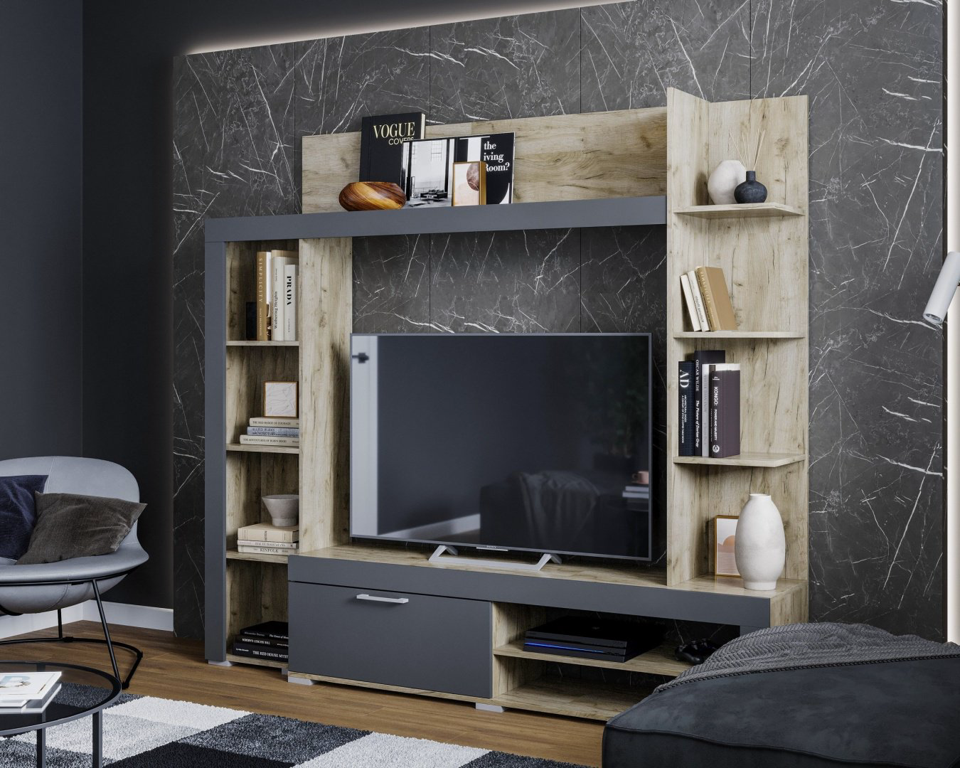 Стенка Ереке Мебель Vasanta HM PV 200х81х40 см, темно-серый, светло-коричневый купить,NaN