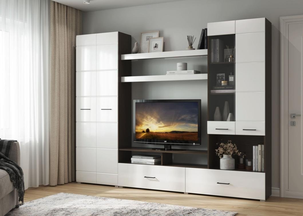 Стенка DOMA Альфа 252х200х35 см, черный, белый купить,NaN