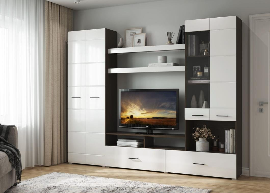 Стенка DOMA Альфа 252х200х35 см, черный, белый купить,NaN