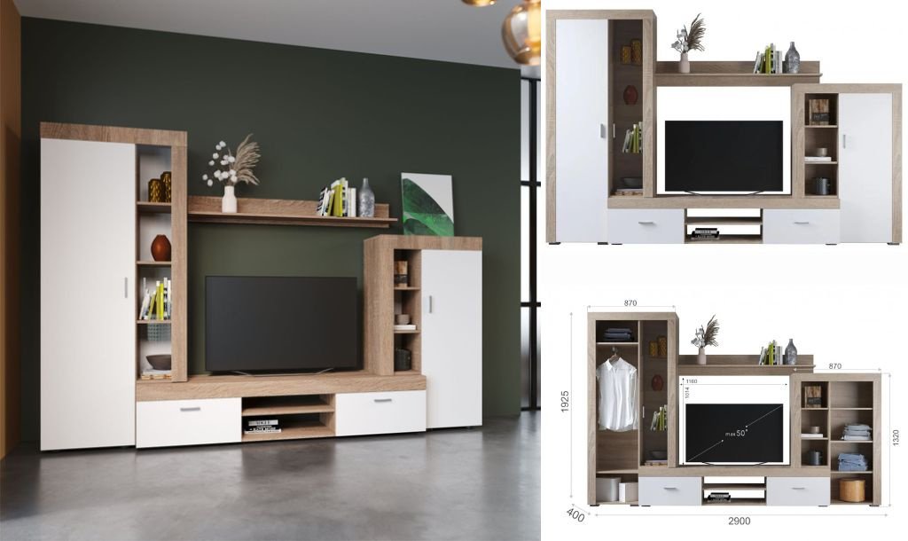 Стенка DOMA Стенка/ГОРКА M-2,9М 290.2х192.5х34 см, белый, светло-коричневый купить,NaN