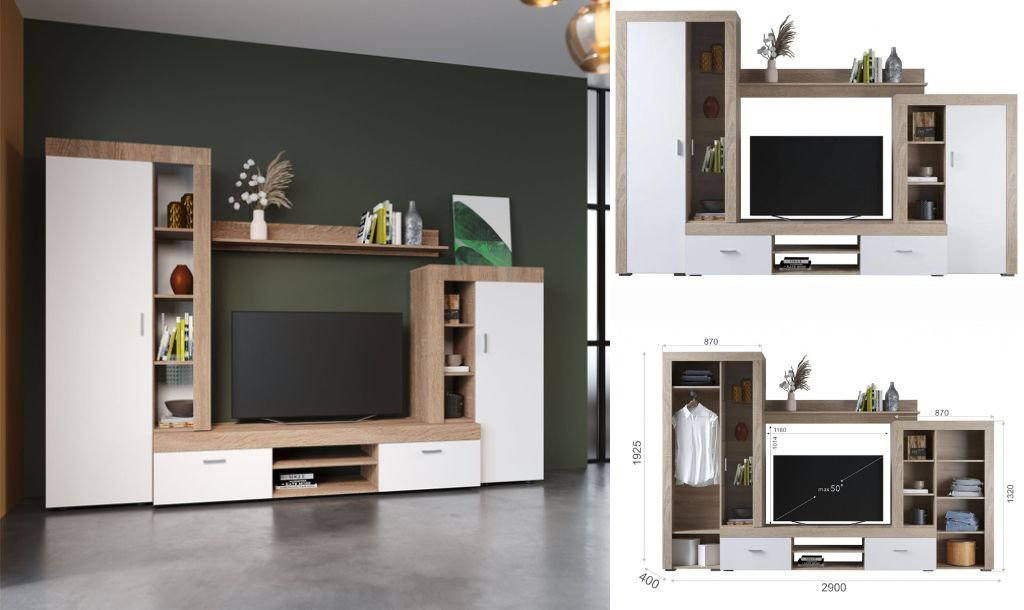 Стенка DOMA Стенка/ГОРКА M-2,9М 290.2х192.5х34 см, белый, светло-коричневый купить,NaN