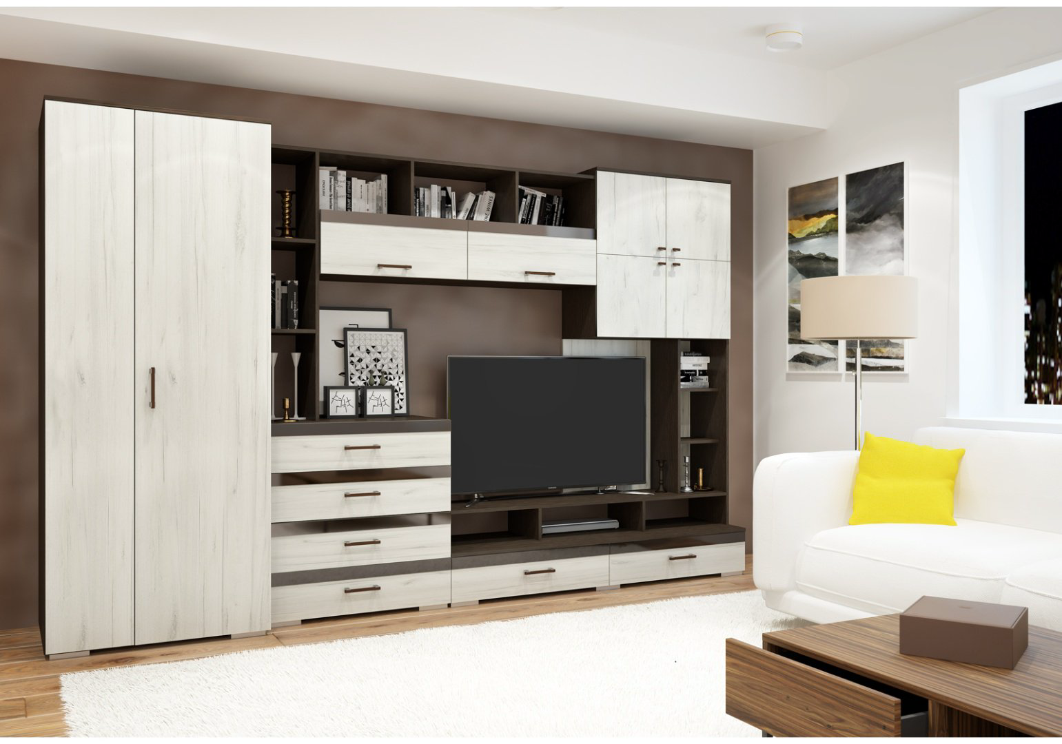 Стенка DOMA KOC-3.2M 320х200х57.4 см, коричневый, светло серый купить,NaN