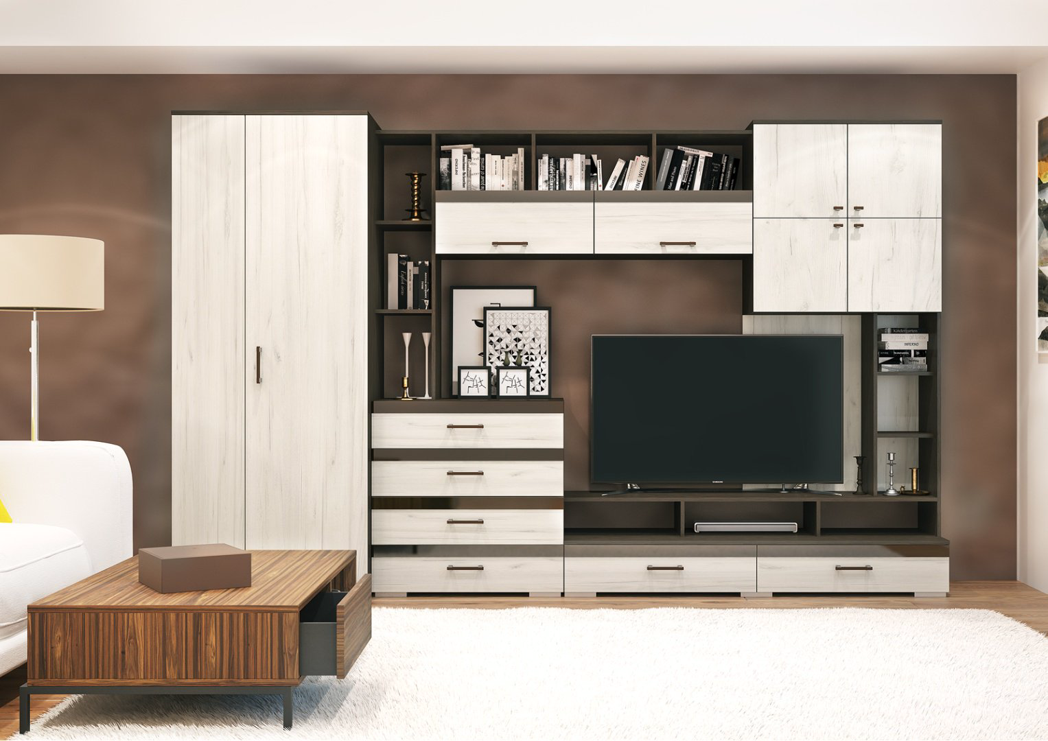 Стенка DOMA KOC-3.2M 320х200х57.4 см, коричневый, светло серый купить,NaN