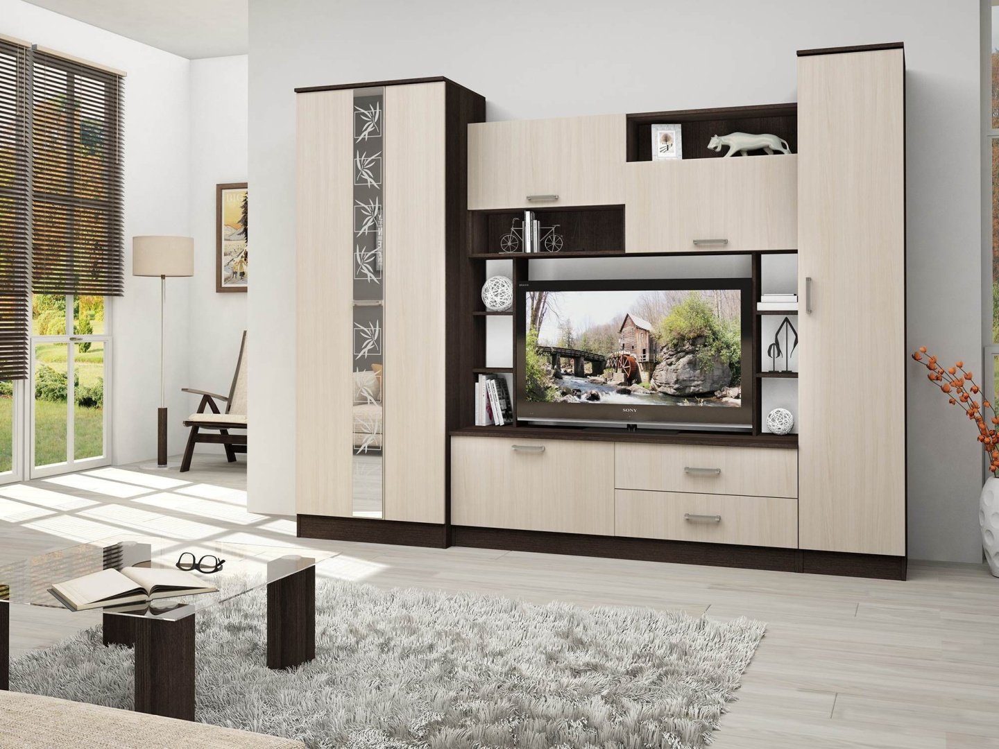 Стенка DOMA POLA 7 5118541 265х206х51 см, коричневый, бежевый купить,NaN