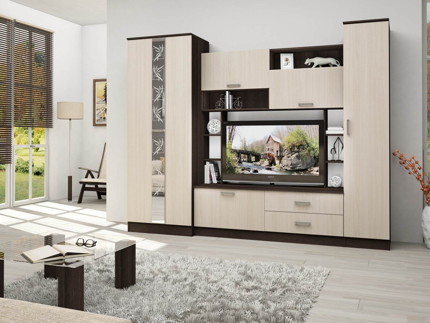 Стенка DOMA POLA 7 5118541 265х206х51 см, коричневый, бежевый купить,NaN