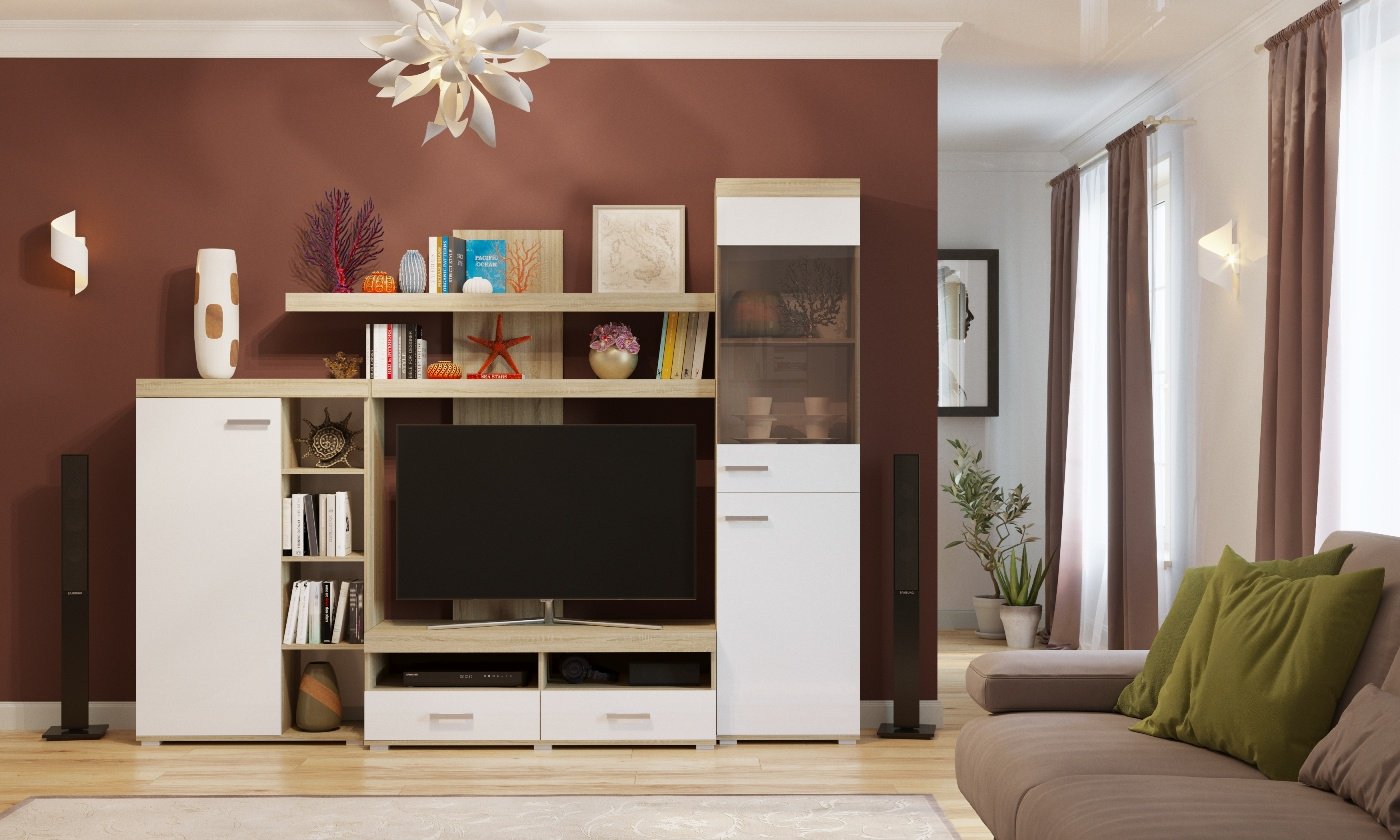 Стенка DOMA MISTRAL-S 515181 249х196.5х44.6 см, белый, светло-коричневый купить,NaN