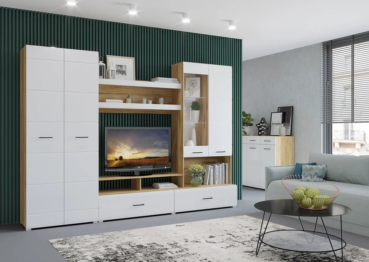 Стенка DOMA NENSI-1 big мдф 156230651 280х200х46.6 см, белый, светло-коричневый купить,NaN