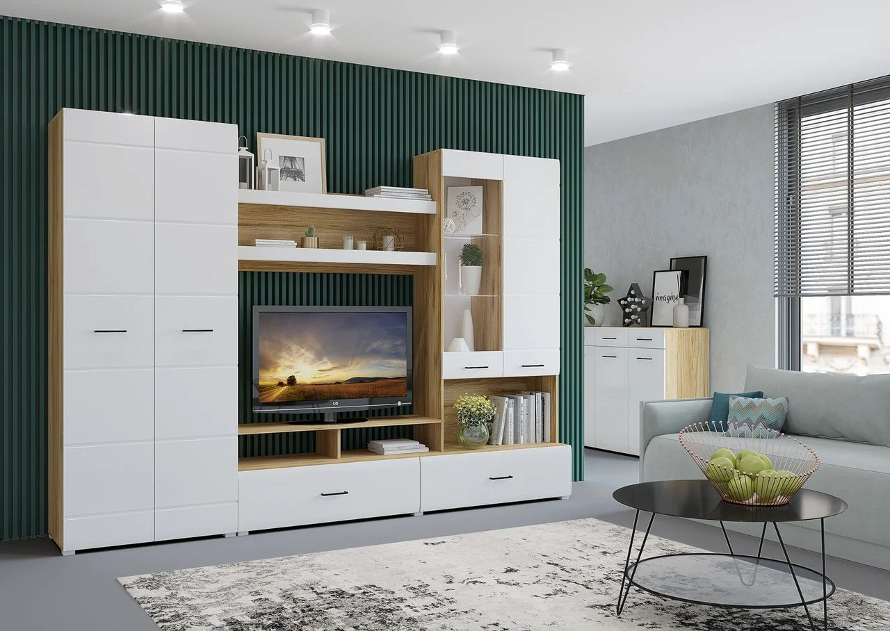 Стенка DOMA NENSI-1 big мдф 156230651 280х200х46.6 см, белый, светло-коричневый купить,NaN