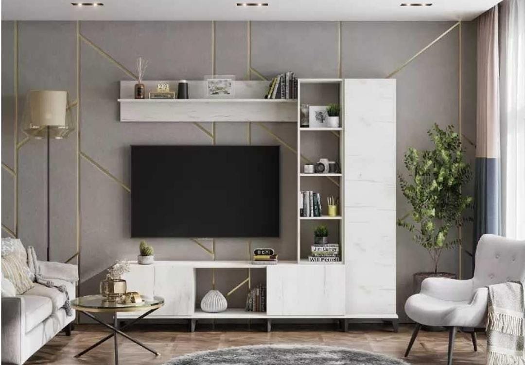 Стенка DOMA AURELI 4512 200х180х37 см, белый, светло серый купить,NaN