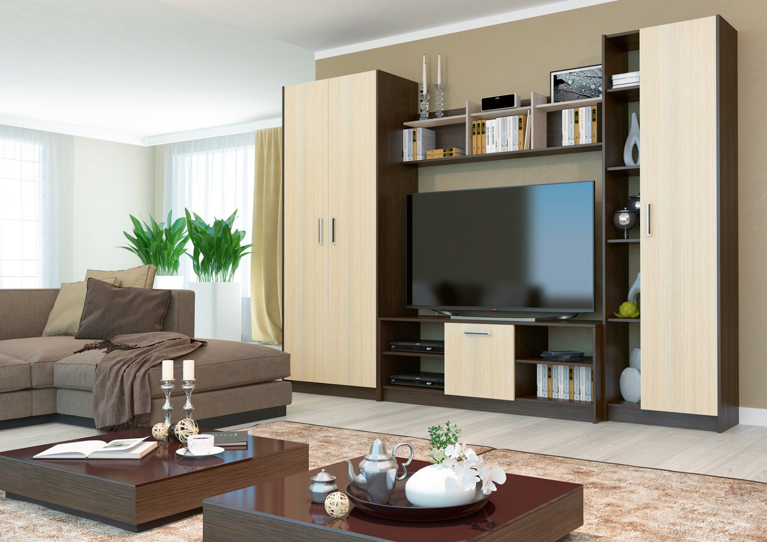 Стенка DOMA Milana big 51656 300х204.6х44.6 см, коричневый, бежевый купить,NaN