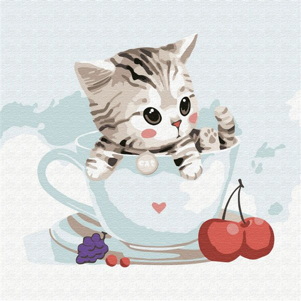 Картина по номерам  Molly Котенок в кружке 20х20  13 цветов купить,NaN