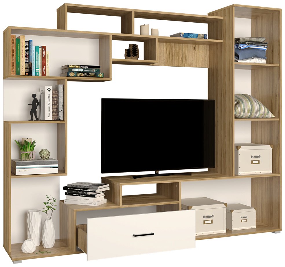 Стенка DOMA PEK-2.1M 15184916 210х178.5х39.8 см, белый, светло-коричневый купить,NaN