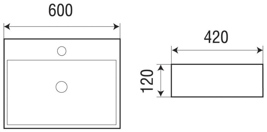 Раковина WeltWasser WW ELBACH 2173 MB накладная прямоугольная 60 см, фаянс