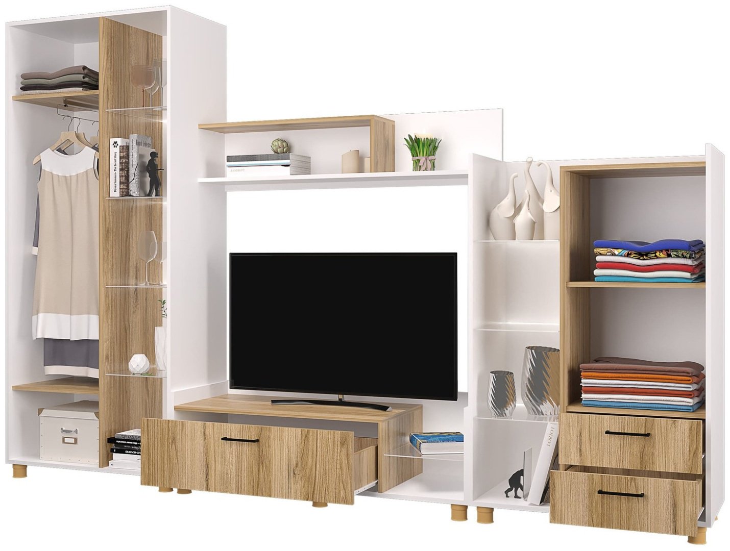 Стенка DOMA TAL-2.8M 189189118 280х189х44.6 см, белый, светло-коричневый купить,NaN