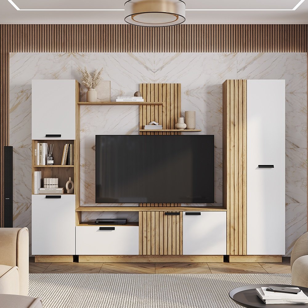 Стенка DOMA Горка/Стенка/Гостиная MISH-2,6M 260х188х35 см, белый, светло-коричневый купить,NaN