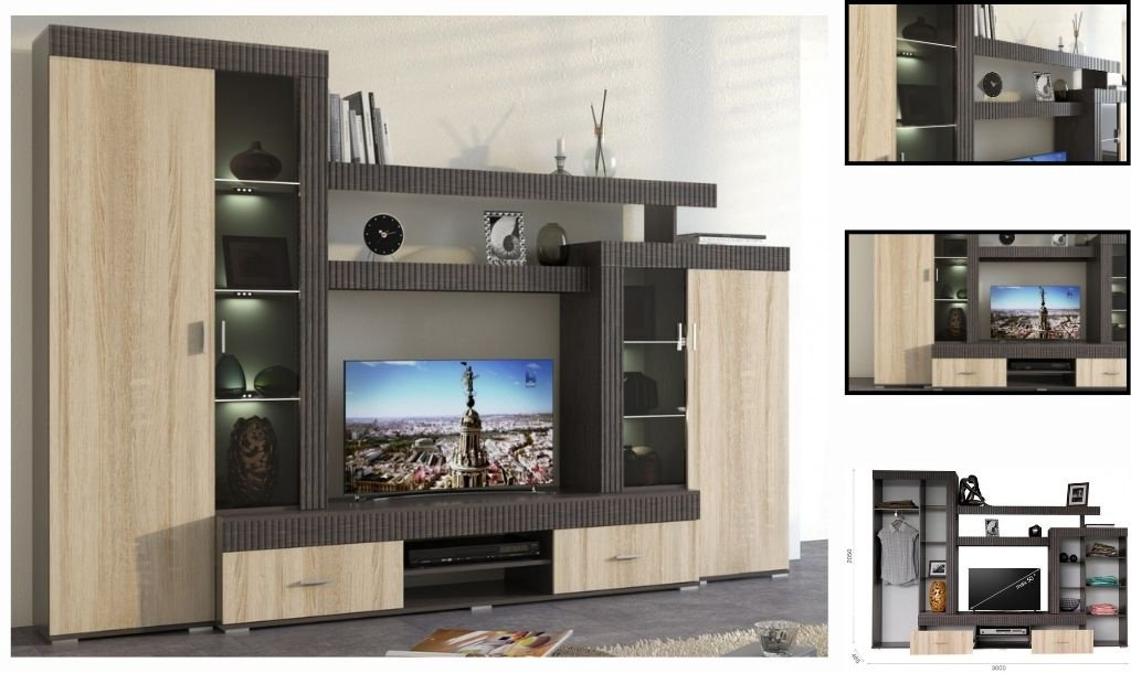 Стенка DOMA ГОРКА/СТЕНКА MR-3 МЕТРА 300х205х46.5 см, коричневый, светло-коричневый купить,NaN