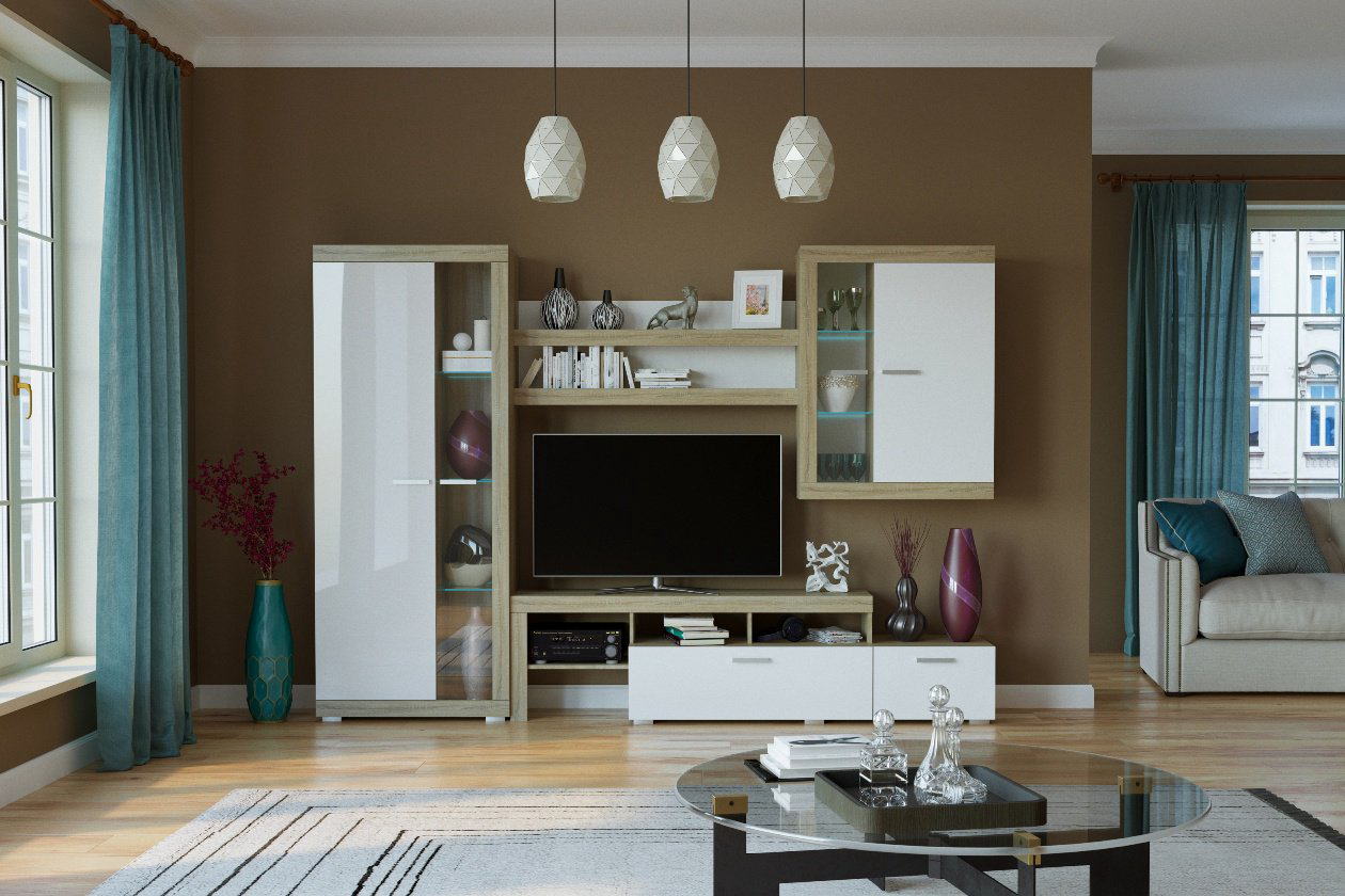 Стенка DOMA SONATA-HBC-800 52528289 280х199.6х36.8 см, белый, светло-коричневый купить,NaN