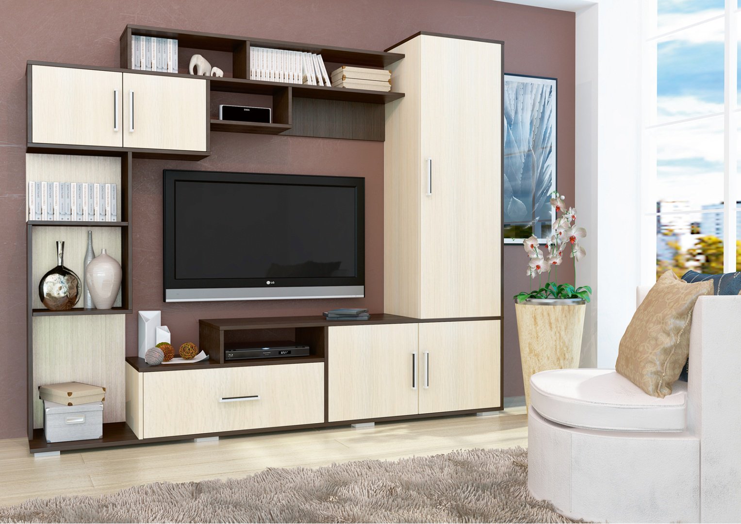 Стенка DOMA PEKIN-1 big 8495615 210х178.5х39.8 см, коричневый, бежевый купить,NaN