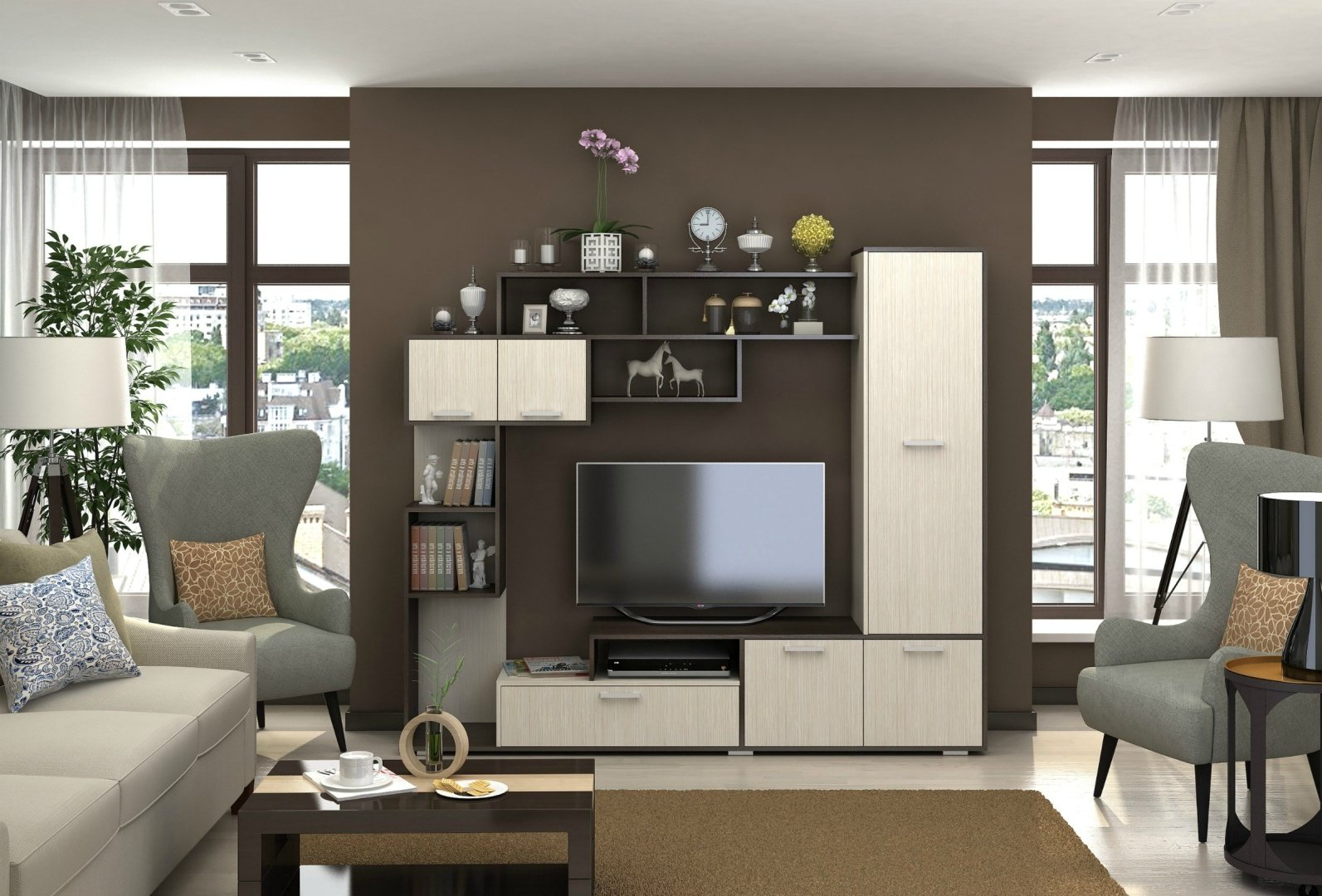 Стенка DOMA KAPRI-Z 4512 210х182х41.6 см, коричневый, бежевый купить,NaN