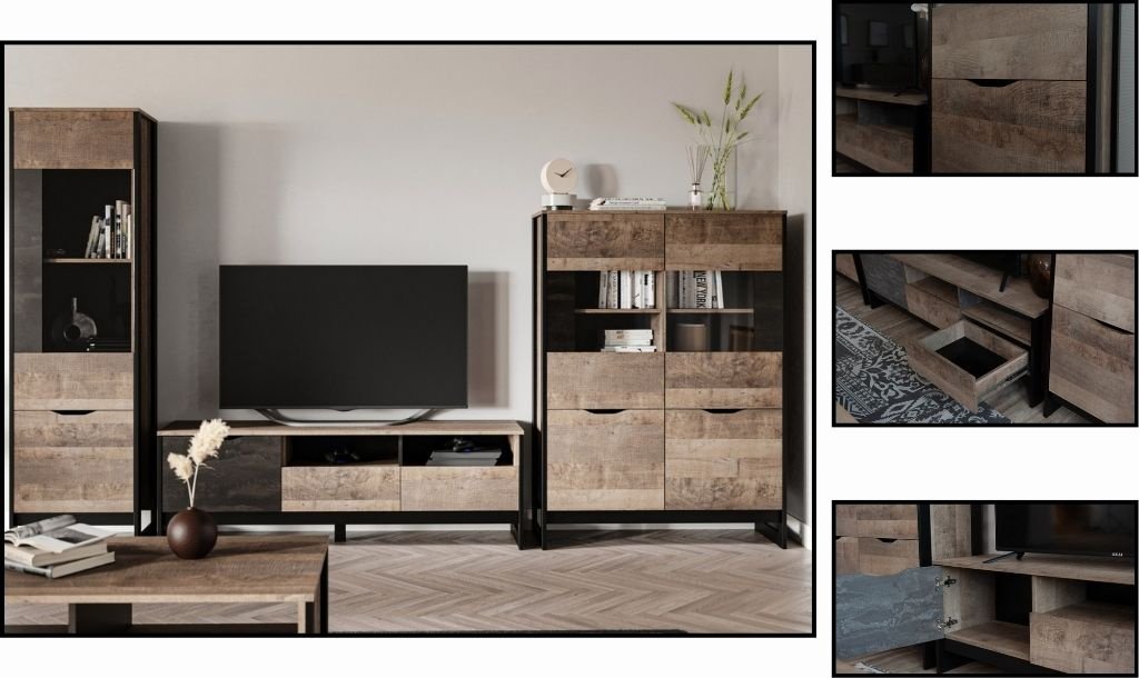 Комплект для гостиной DOMA КОМПЛЕКТ ДЛЯ ГОСТИНОЙ/ГОРКА STOK-327CM LOFT коричневый, черный купить,NaN