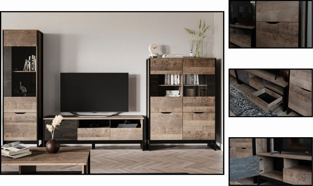 Комплект для гостиной DOMA КОМПЛЕКТ ДЛЯ ГОСТИНОЙ/ГОРКА STOK-327CM LOFT коричневый, черный купить,NaN