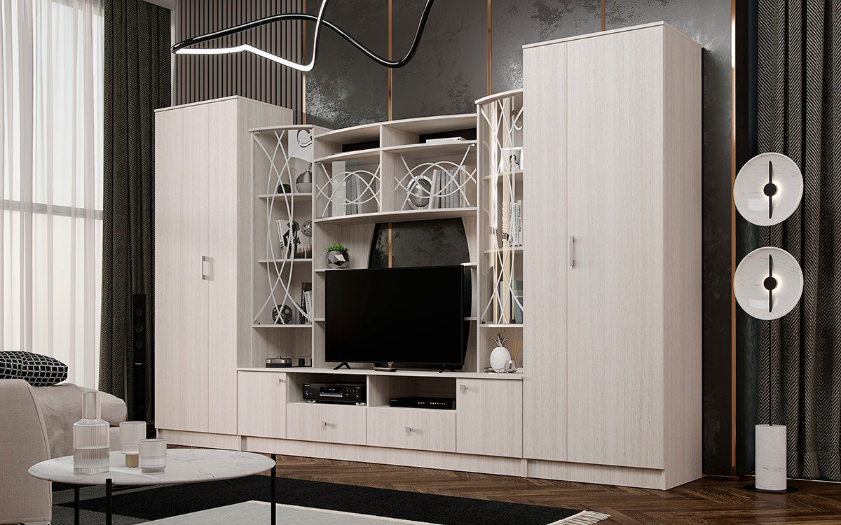 Стенка DOMA Geneva-LITE 52562556 350х220х53 см, белый, серый купить,NaN
