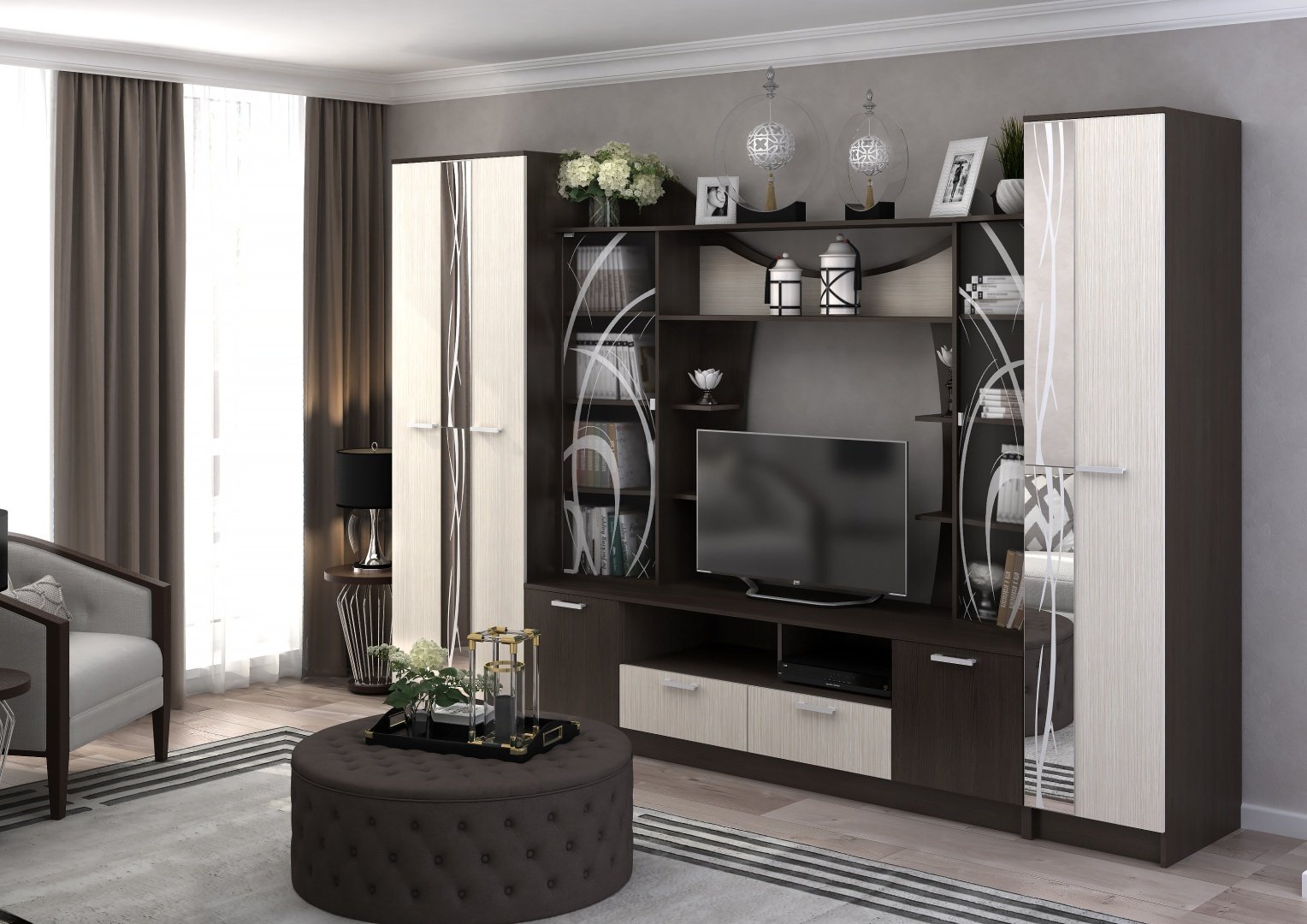 Стенка DOMA OLBIY 84485 310х210х54.2 см, коричневый, бежевый купить,NaN