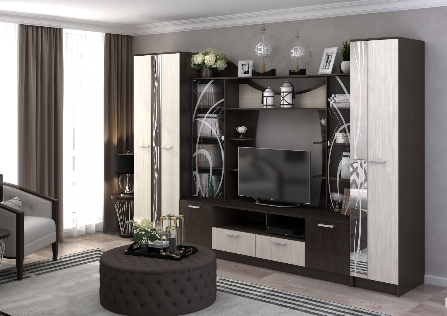Стенка DOMA OLBIY 84485 310х210х54.2 см, коричневый, бежевый купить,NaN