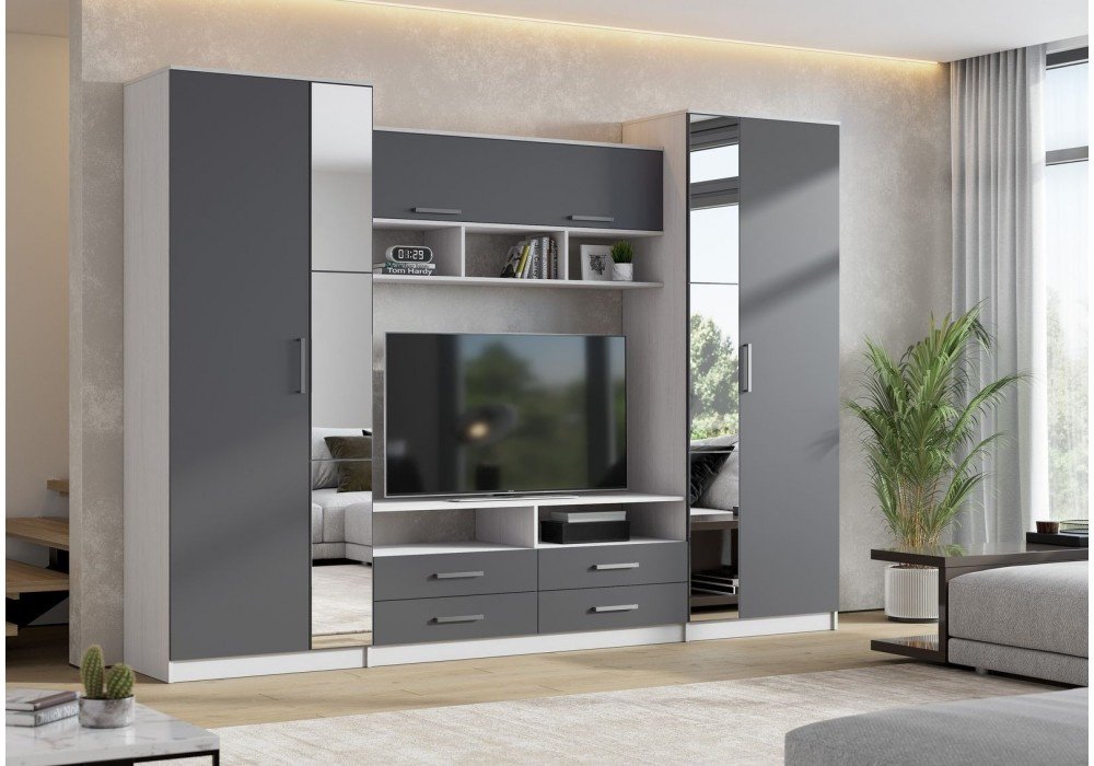 Стенка DOMA Palermo 7 6529911 304.2х220х50.4 см, белый, серый купить,NaN