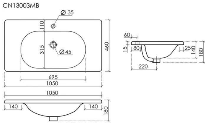 Раковина Ceramicanova Sabo CN13003MB накладная прямоугольная 100, санфарфор
