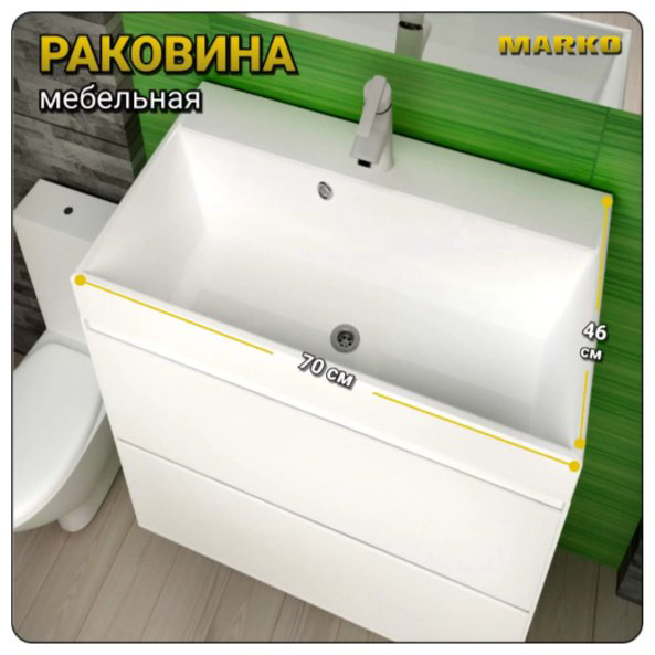 Раковина Слим 70 накладная прямоугольная 45.8, искусственный мрамор купить,67402