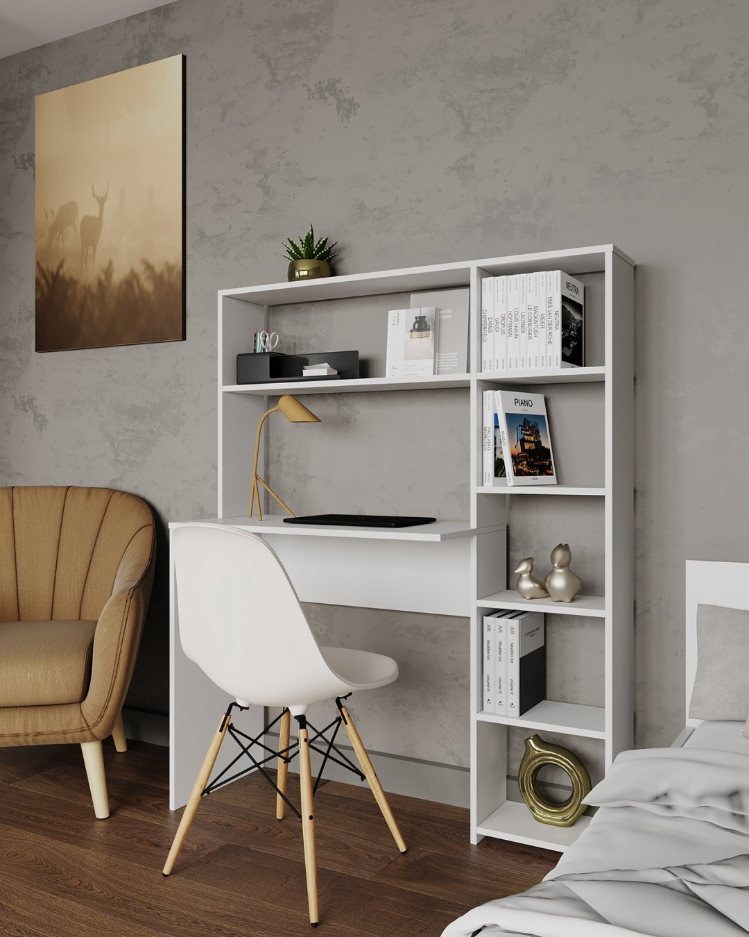 Стол компьютерный с надстройкой Ереке Мебель ST04 HM B, 113х40x142 см, белый купить,NaN