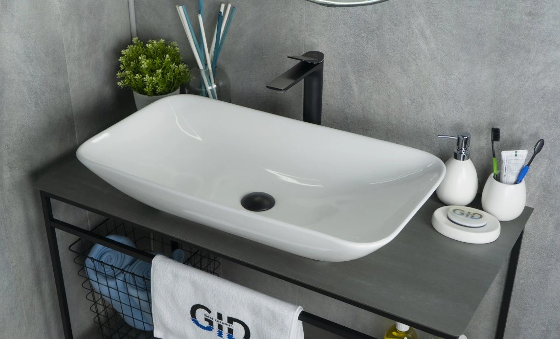 Раковина GID-ceramic N9122 накладная прямоугольная 71, керамика купить,NaN