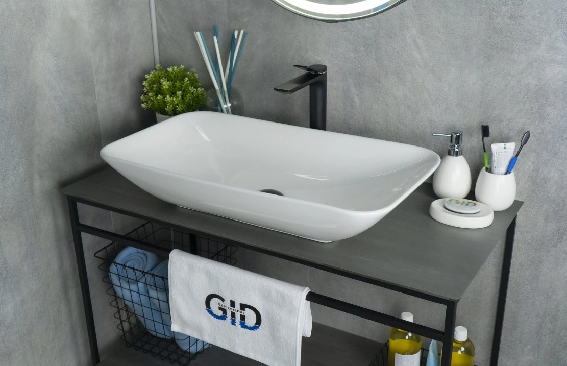 Раковина GID-ceramic N9122 накладная прямоугольная 71, керамика купить,NaN