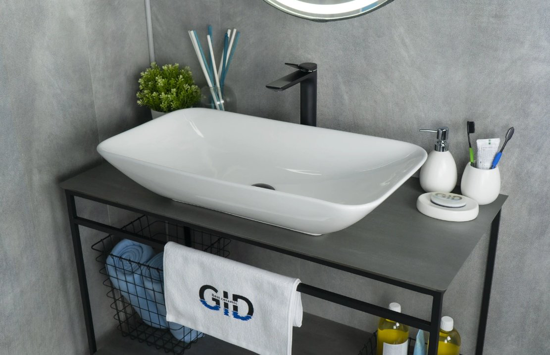 Раковина GID-ceramic N9122 накладная прямоугольная 71, керамика купить,NaN