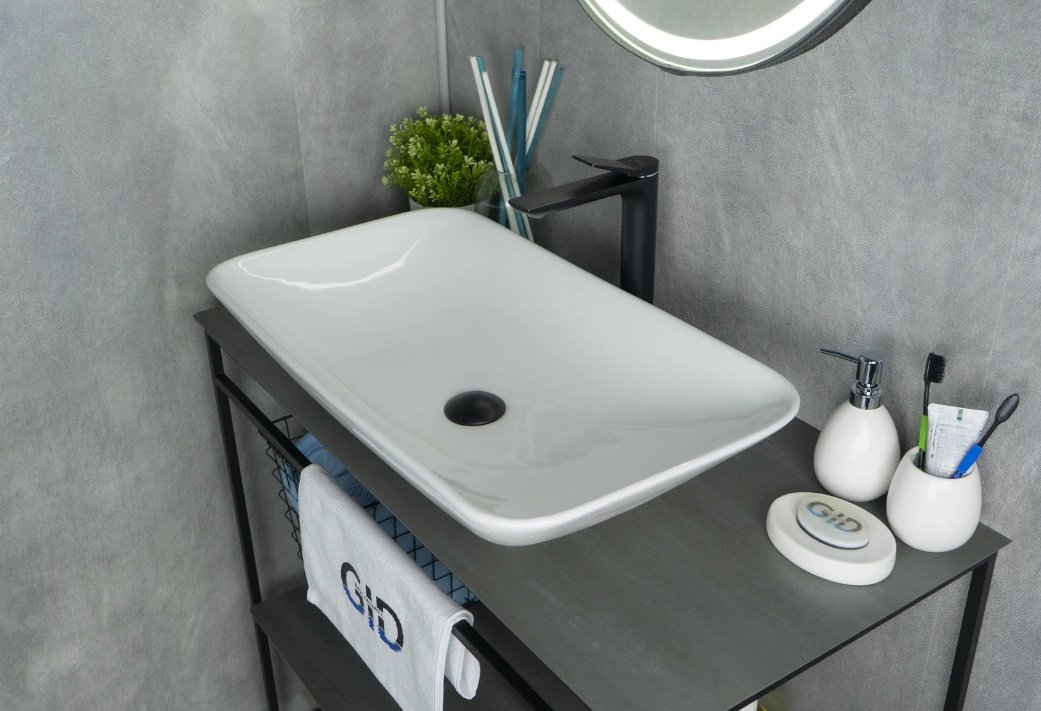Раковина GID-ceramic N9122 накладная прямоугольная 71, керамика купить,NaN