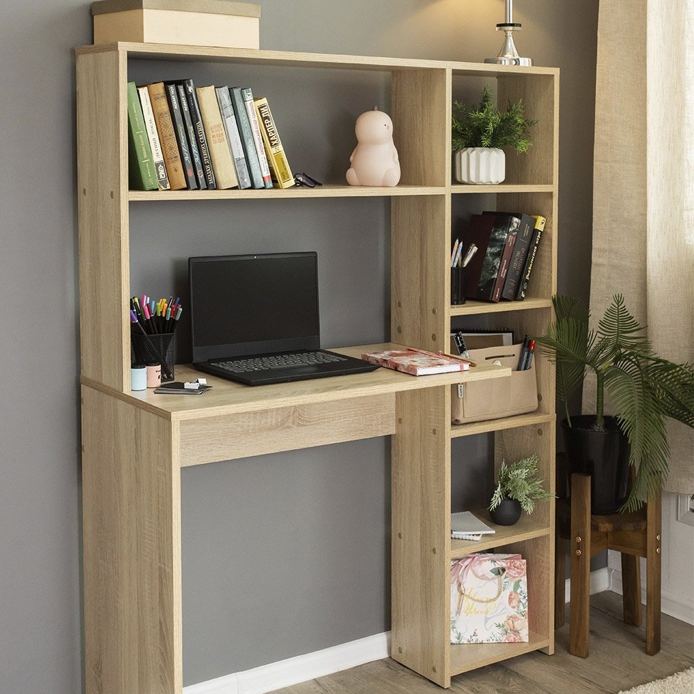 Стол компьютерный с надстройкой DOMA ST04, 113х40x142 см, коричневый, бежевый купить,NaN