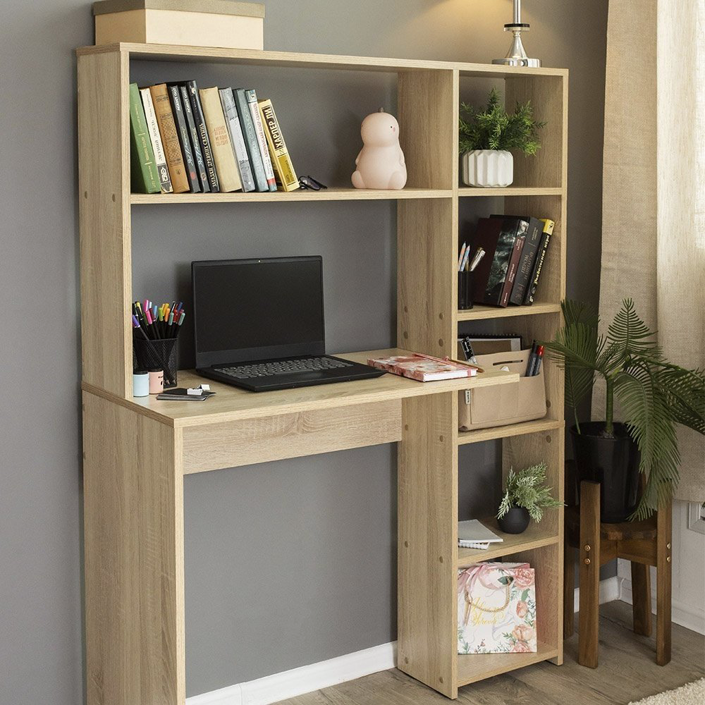Стол компьютерный с надстройкой DOMA ST04, 113х40x142 см, коричневый, бежевый купить,NaN