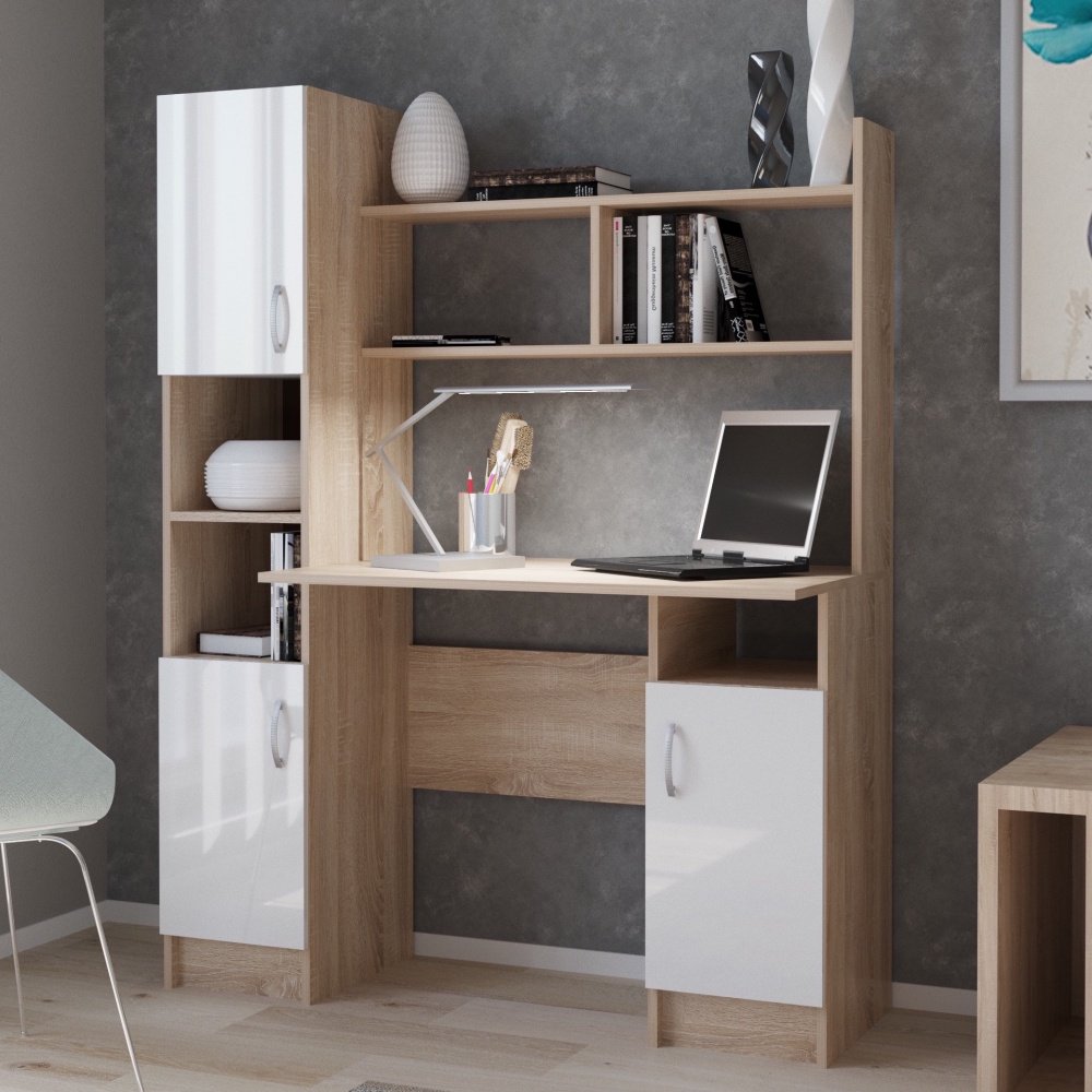 Стол компьютерный с надстройкой DOMA PAMIR LITE, 123х57x160 см, белый, светло-коричневый купить,NaN