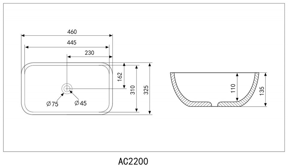 Раковина Abber Rechteck AC2200MBE накладная овальная 32.5, фаянс
