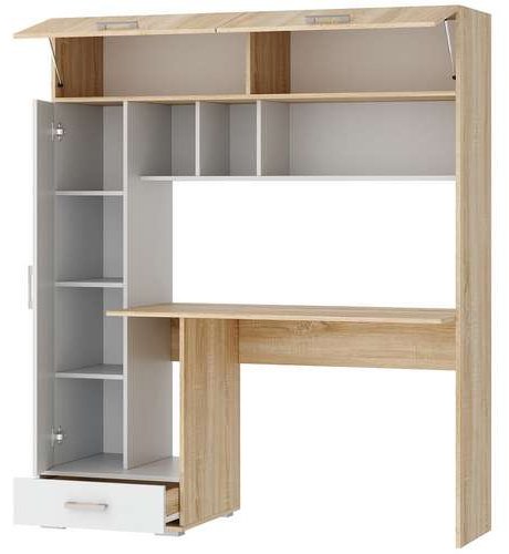 Стол компьютерный с надстройкой DOMA PKS-1, 150х57x180 см, белый, светло-коричневый купить,NaN