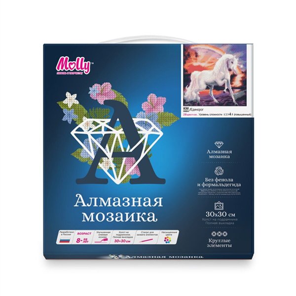 Алмазная мозаика Molly  Единорог 30х30  28 цветов купить,NaN