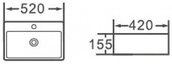 Раковина ESBANO Circon-52 накладная прямоугольная 52 см, фаянс купить,105900