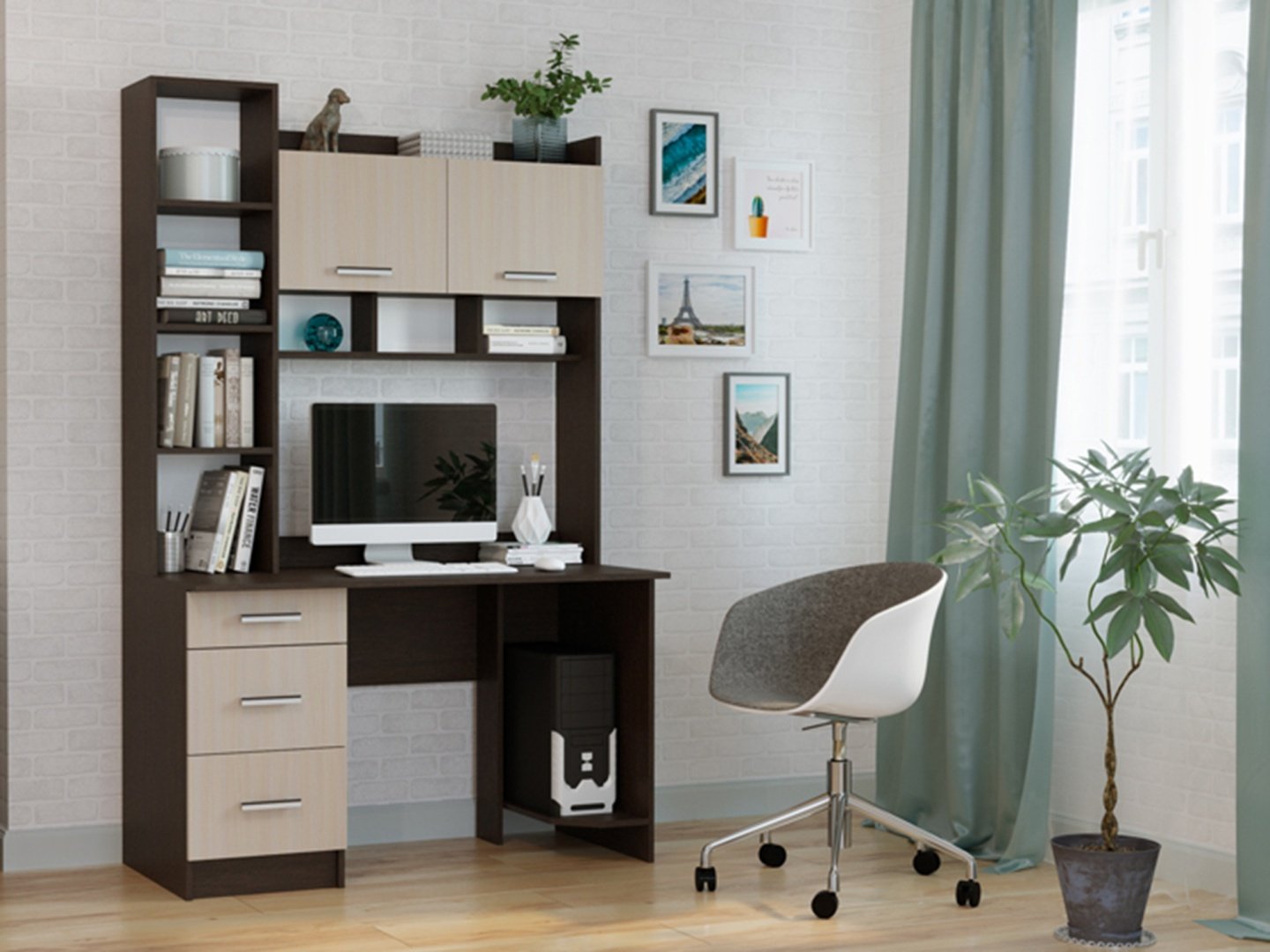 Стол компьютерный с надстройкой DOMA PK-5, 125х60x196 см, коричневый, бежевый