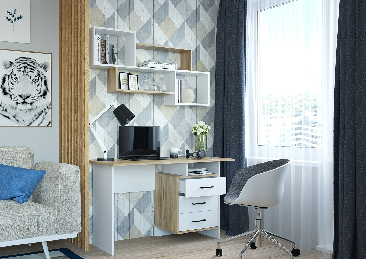 Стол компьютерный DOMA LI-120см, 120х59x75 см, белый, светло-коричневый купить,NaN
